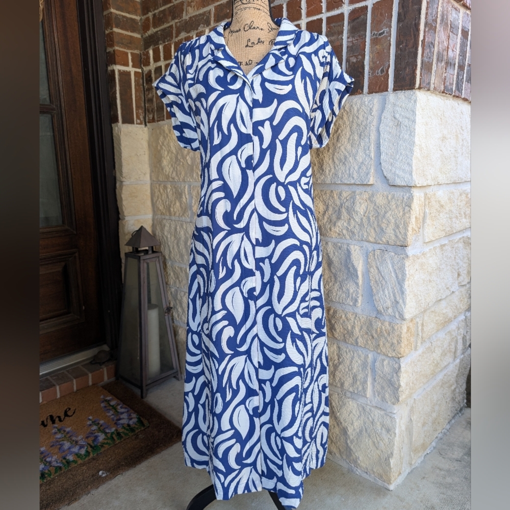 Mango Button-Front Patterned V-Neck Midi Dress - image 1